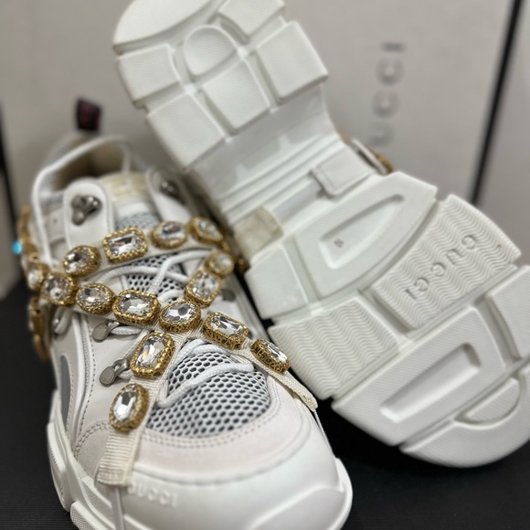 Gucci Flashtrek White Sneakers With Removable Crystals size 10 - Picture 12 of 14
